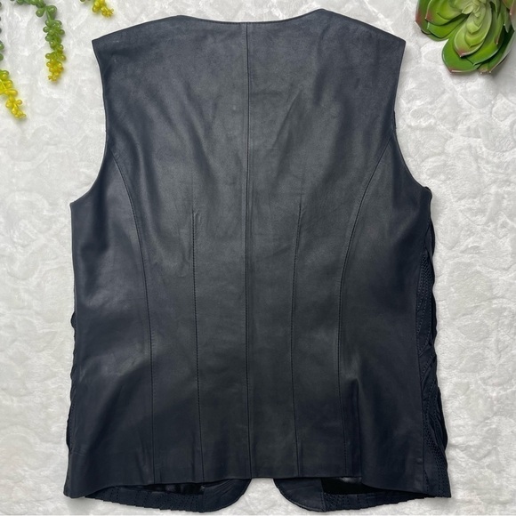 My Tribe Embroidered Leather Zip Front Sleeveless Vest in Black Womens Medium - Picture 2 of 13